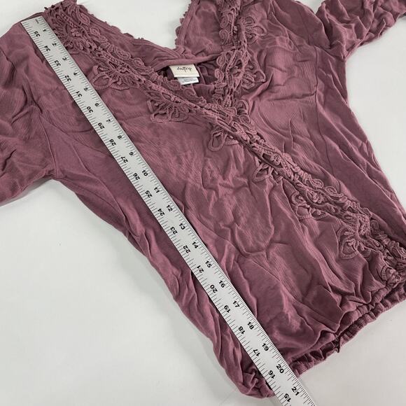 Daytrip Top Womens X Small Pink Lace V‎ Neck Faux Wrap Boho Bell Sleeve Blouse - Picture 5 of 7